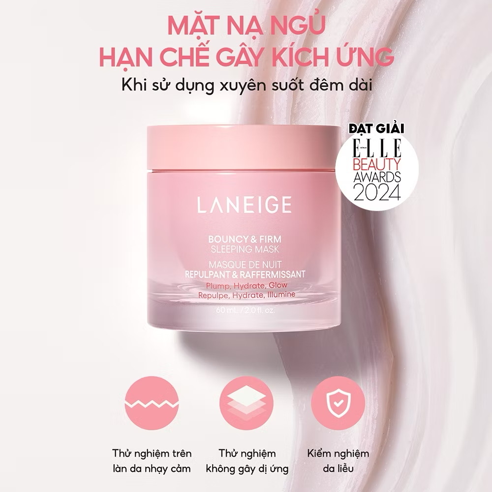 ￼[LANEIGE X KOL] Mặt Nạ Ngủ Laneige Bouncy & Firm Sleeping Mask 60ml tăng cường collagen và làm săn chắc da 