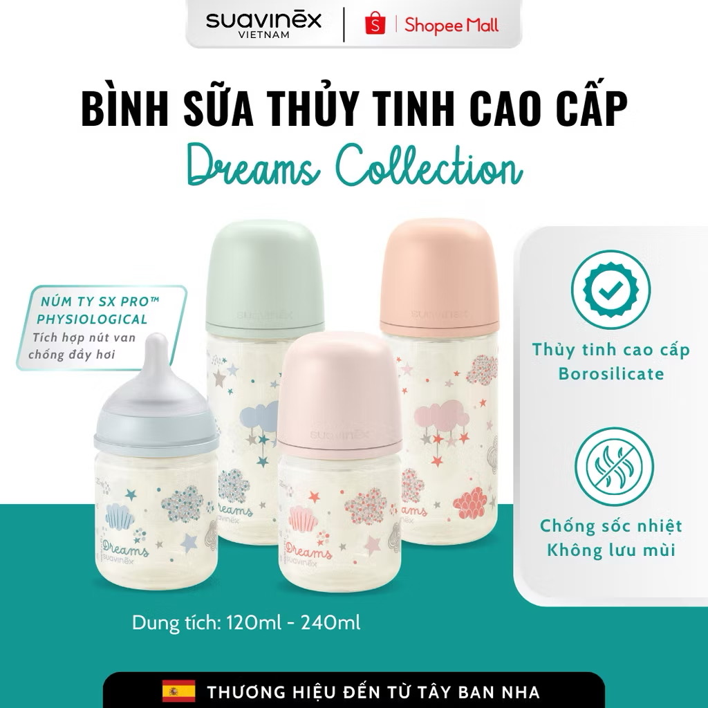 ￼Bình sữa thủy tinh SX PRO SUAVINEX cho bé từ 0 tháng tuổi 