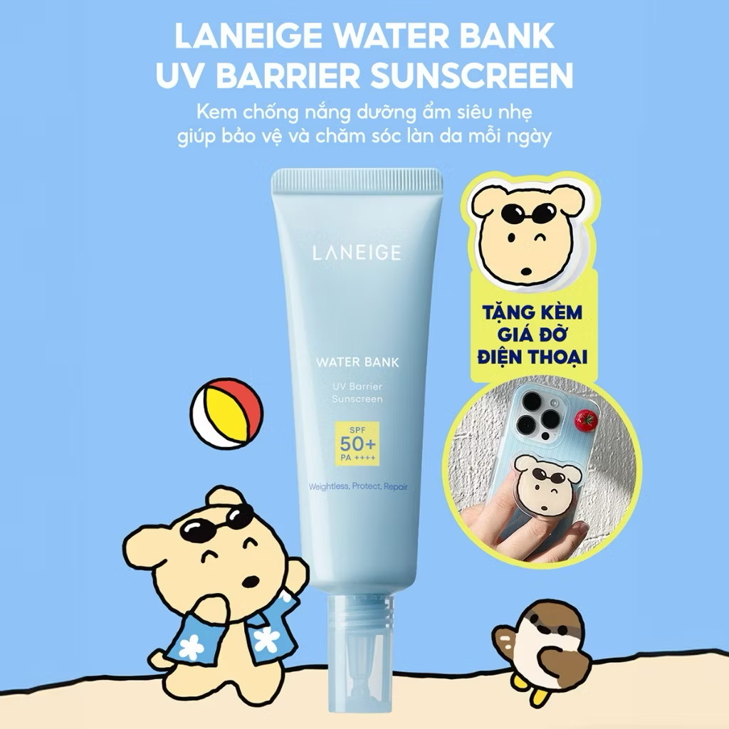 ￼[Phiên bản đặc biệt] LANEIGE x GGAMJA Kem Chống Nắng Laneige Water Bank UV Barrier Sunscreen 50ml 