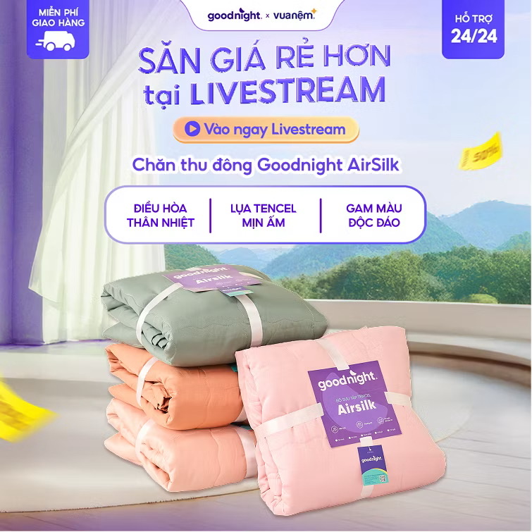 ￼Chăn Lụa Tencel Vua Nệm Goodnight Airsilk 220x200cm, Chăn Tencel, Chăn trần, Chăn thu đông 