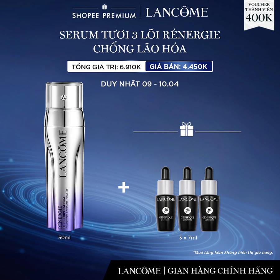 Dưỡng chất (Serum) tươi 3 lõi ngăn ngừa lão hóa Lancôme Renergie Triple Serum 50ml