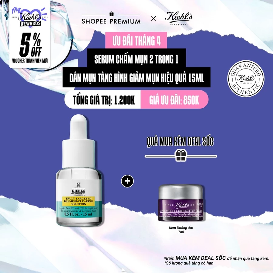 Serum chấm mụn 2 trong 1 Kiehl's Truly Targeted Blemish - Clearing Solution 15ml