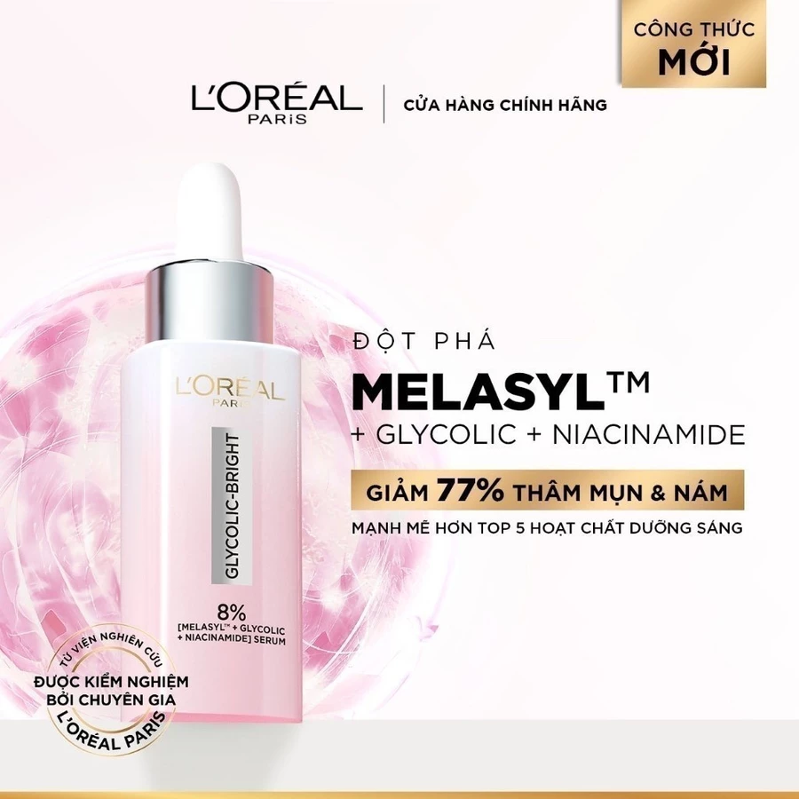 Serum Glycolic Melasyl 8% [Melasyl+Glycolic+Niacinamide] dưỡng sáng da, mờ thâm mụn & nám Loreal Paris