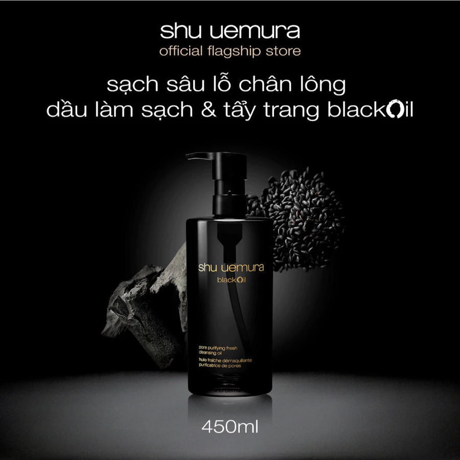 dầu làm sạch và tẩy trang shu uemura blackOil cleansing oil 450ml làm sạch sâu lỗ chân lông tẩy tế bào chết nhẹ nhàng