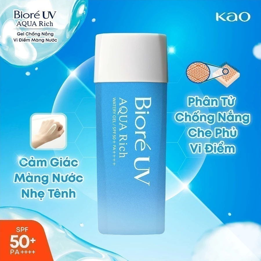 Gel Chống Nắng Màng Nước Dưỡng Ẩm Biore UV Aqua Rich Watery Gel SPF50+/PA++++ 90ml