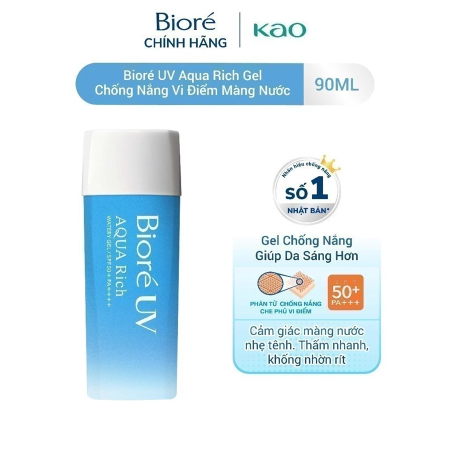 Gel Chống Nắng Màng Nước Dưỡng Ẩm Biore UV Aqua Rich Watery Gel SPF50+/PA++++ 90ml