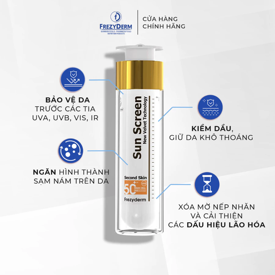 Gel chống nắng kiềm dầu thông minh Frezyderm Sun Screen Velvet Face SPF 50+ 50ml