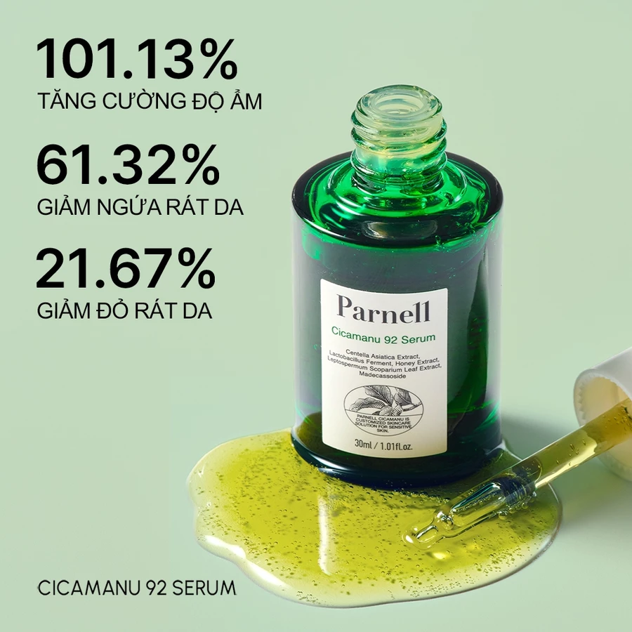 Tinh chất cấp ẩm dịu hóa, phục hồi chuyên sâu cho da mụn [Parnell Cicamanu 92 Serum 30ml]