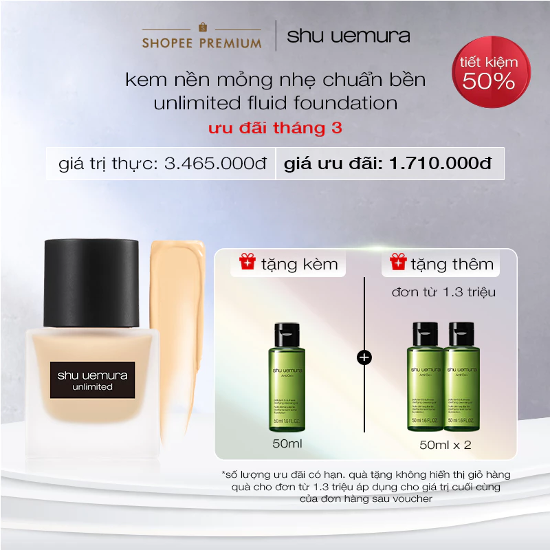kem nền mỏng nhẹ hiệu ứng bán lì lâu trôi 16h shu uemura unlimited foundation 35ml