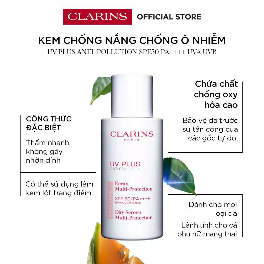 Kem Chống Nắng Chống Ô Nhiễm Clarins UV Plus Anti-Pollution SPF50 PA++++ UVA UVB Day Screen 50ml
