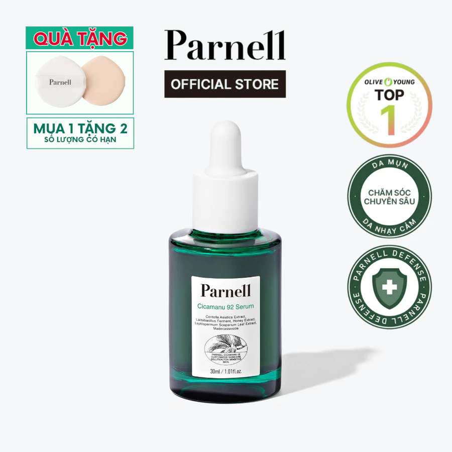 Tinh chất cấp ẩm dịu hóa, phục hồi chuyên sâu cho da mụn [Parnell Cicamanu 92 Serum 30ml]