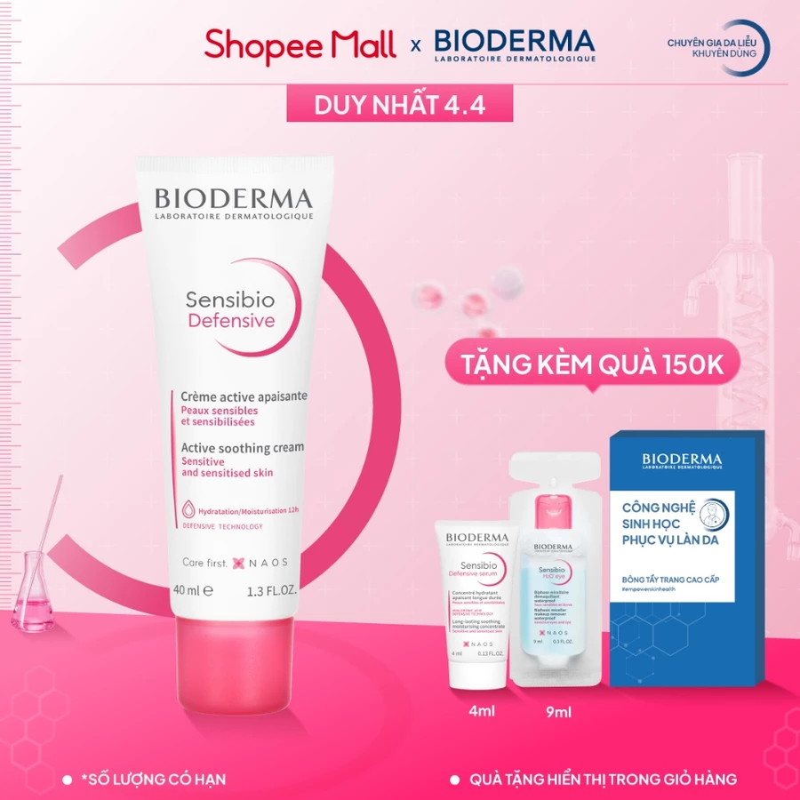 Kem dưỡng ẩm và làm dịu da, dành cho da nhạy cảm Bioderma Sensibio Defensive 40ml