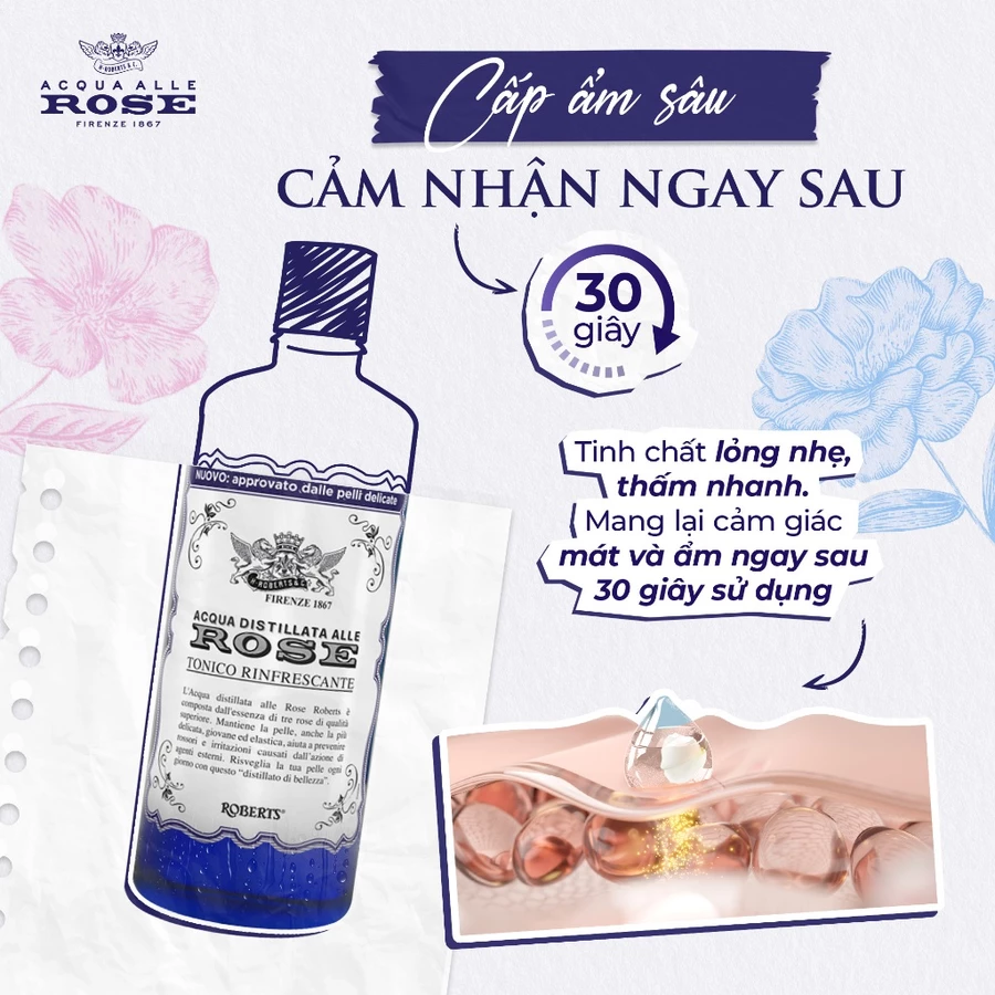 Nước hoa hồng Toner Acqua Alle Rose bổ sung độ ẩm, làm sạch da, mờ vết thâm 300ml