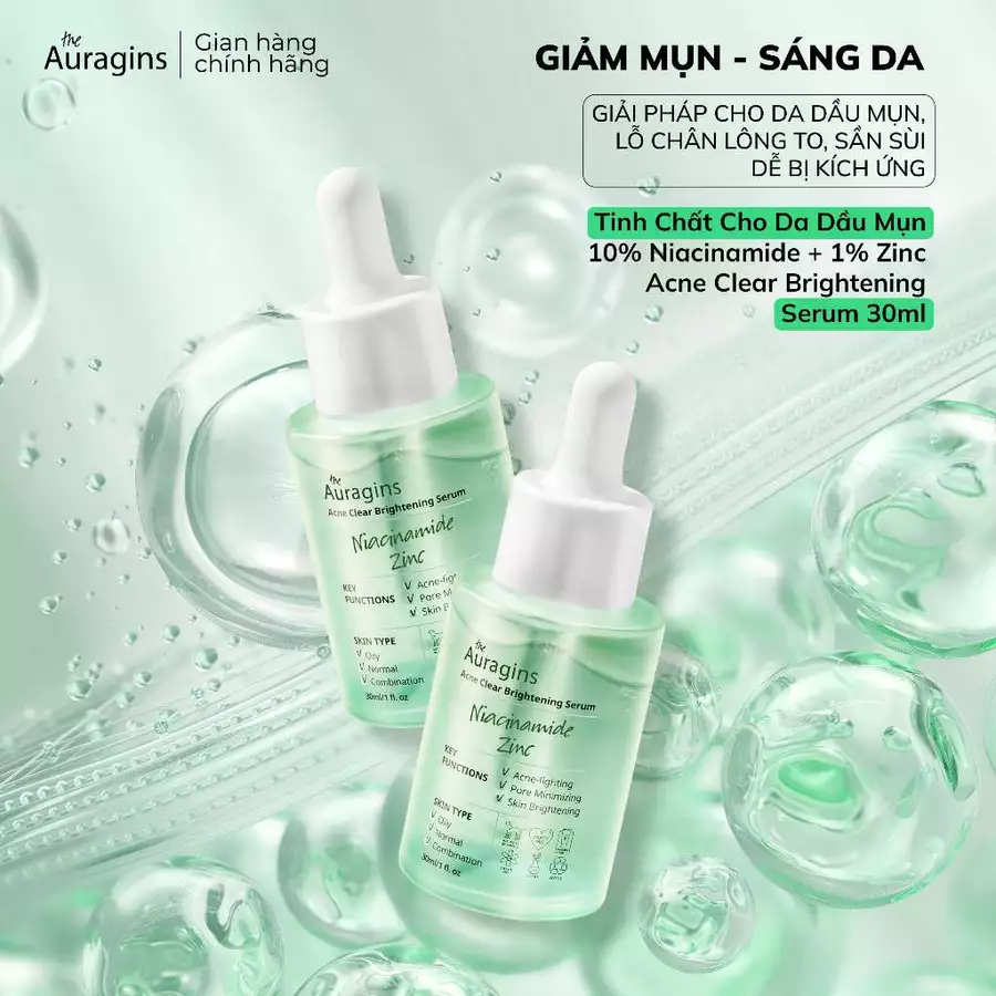 Tinh Chất Giảm Thâm The Auragins 10% Niacinamide + 1% Zinc Acne Clear Serum