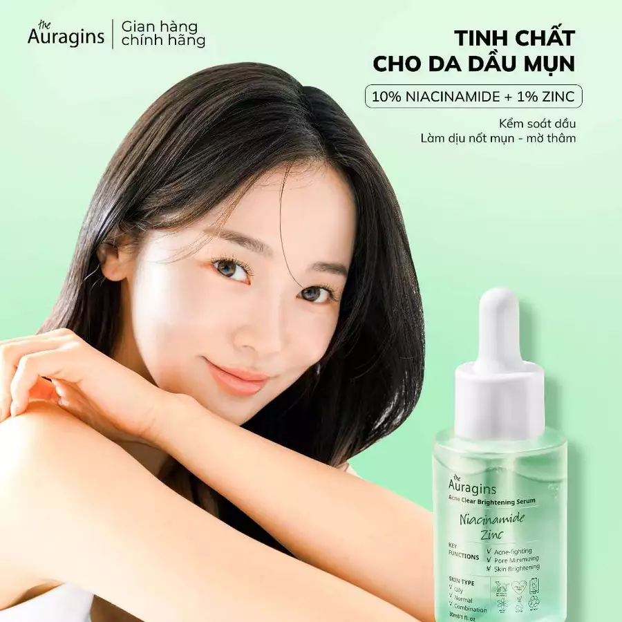 Tinh Chất Giảm Thâm The Auragins 10% Niacinamide + 1% Zinc Acne Clear Serum