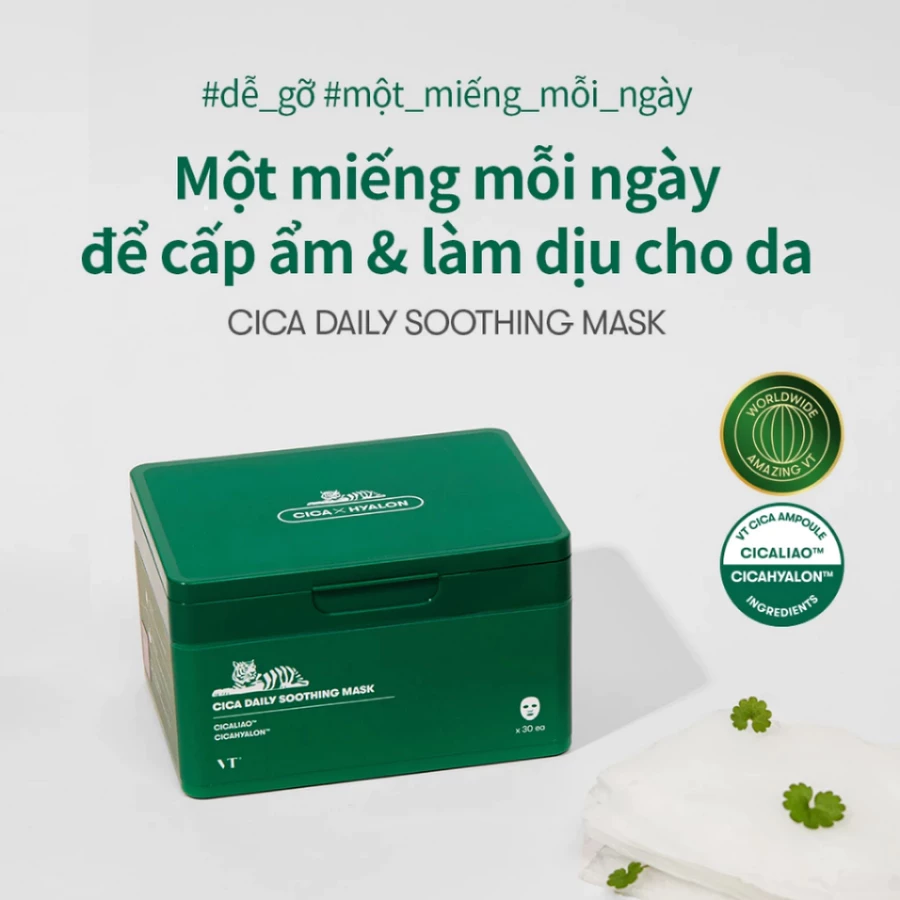 [VT Cosmetics] Hộp mặt nạ dưỡng da hằng ngày VT CICA DAILY SOOTHING MASK (30 miếng)