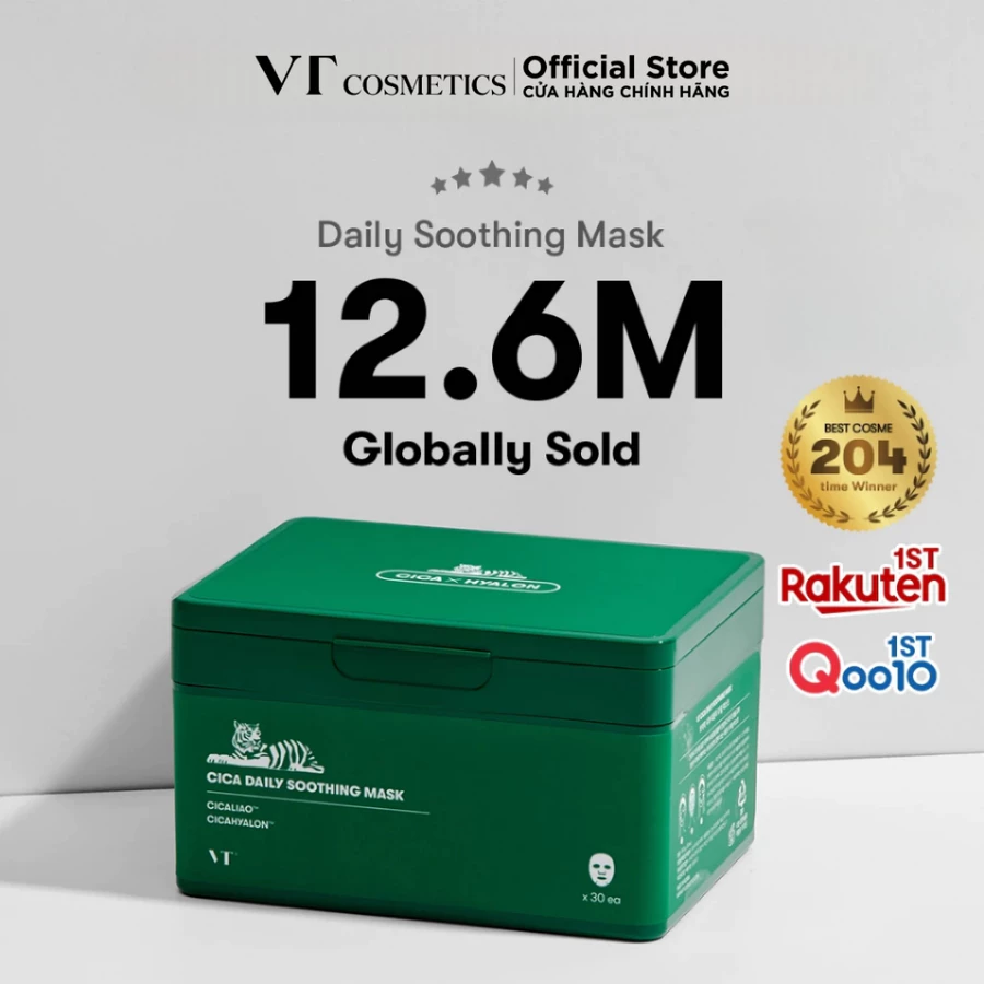 [VT Cosmetics] Hộp mặt nạ dưỡng da hằng ngày VT CICA DAILY SOOTHING MASK (30 miếng)
