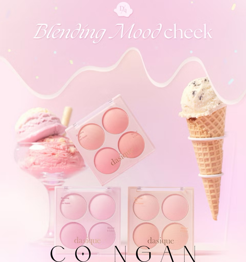 ￼Phấn má hồng 4 ô Dasique Blending Mood Cheek Blush 12g