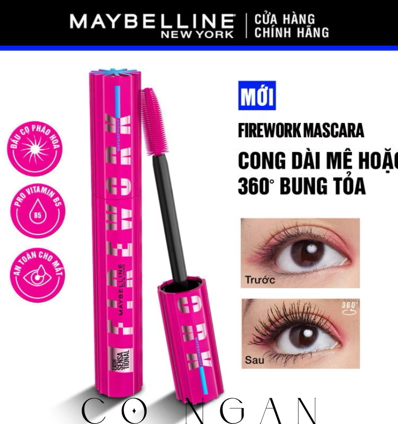 ￼[Mới] Mascara Firework Chuốt Mi Cong Dài và Tỏa Mi 360 Độ Lash Sensational Maybelline New York Waterproof 8.75ml 