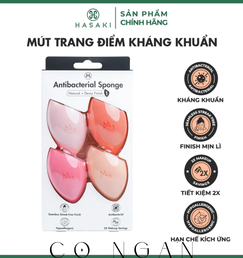 Bộ 4 Mút Trang Điểm Mastige Kháng Khuẩn Nhiều Màu Antibacterial Sponge Hasaki Sản Phẩm Chính Hãng