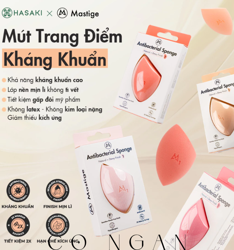 Mút Trang Điểm Mastige Kháng Khuẩn (1 Cái) Antibacterial Sponge Hasaki Sản Phẩm Chính Hãng