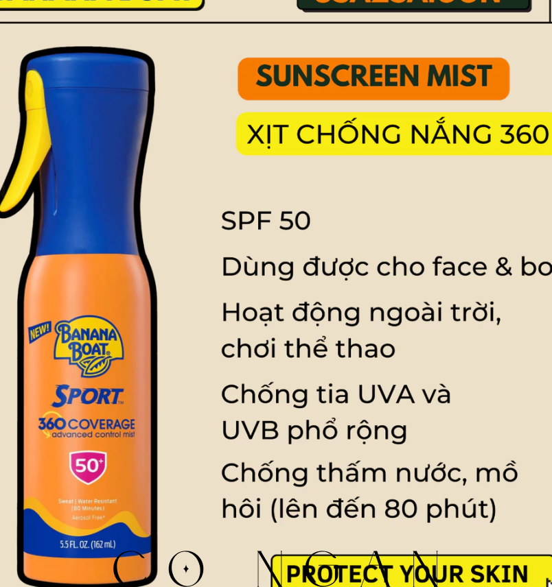 Xịt chống nắng SPF 50 Banana Boat Sport 360 Coverage Mist Sunscreen USA2SAIGON
