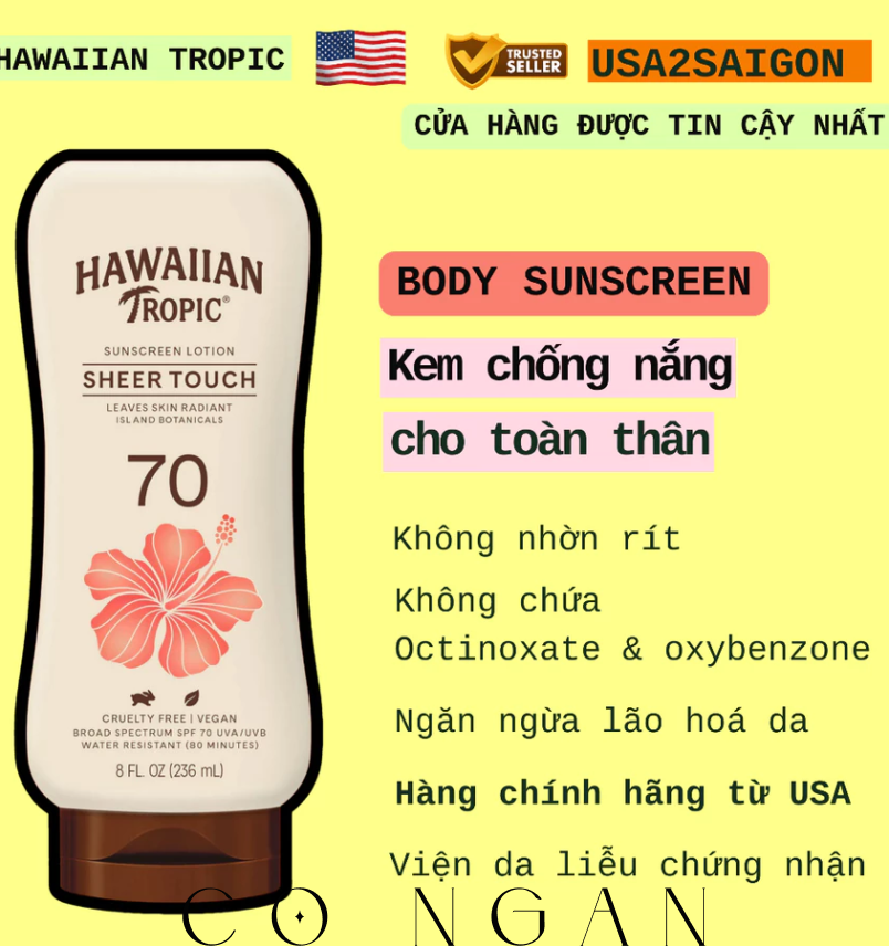 Kem chống nắng dưỡng ẩm toàn thân Hawaiian Tropic Sunscreen Sheer Touch SPF 70 USA2SAIGON