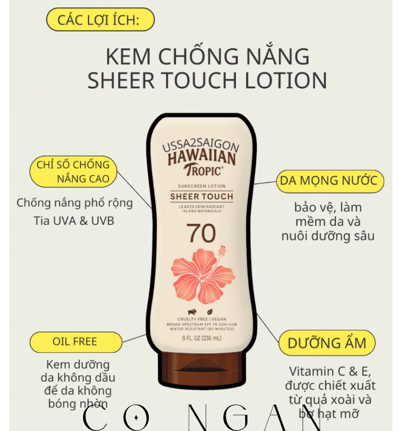 Kem chống nắng dưỡng ẩm toàn thân Hawaiian Tropic Sunscreen Sheer Touch SPF 70 USA2SAIGON