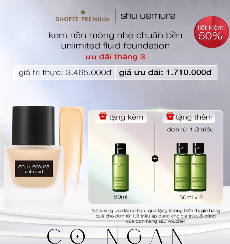 kem nền mỏng nhẹ hiệu ứng bán lì lâu trôi 16h shu uemura unlimited foundation 35ml