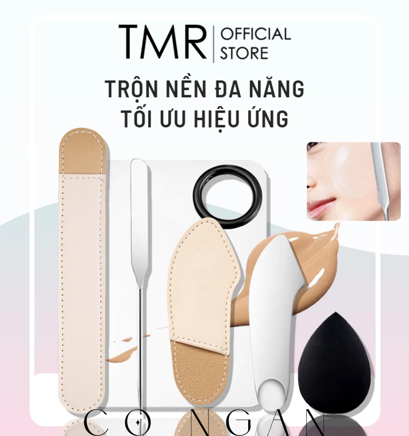 Bộ Dụng Cụ Trộn Tán Kem Nền TMR Que SP304 Bằng Thép Không Gỉ, Bẳng Trộn Cho Lớp Nền Mỏng Mịn